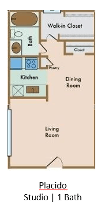 Floor plan for studio, 1 bath, 481 sqft
